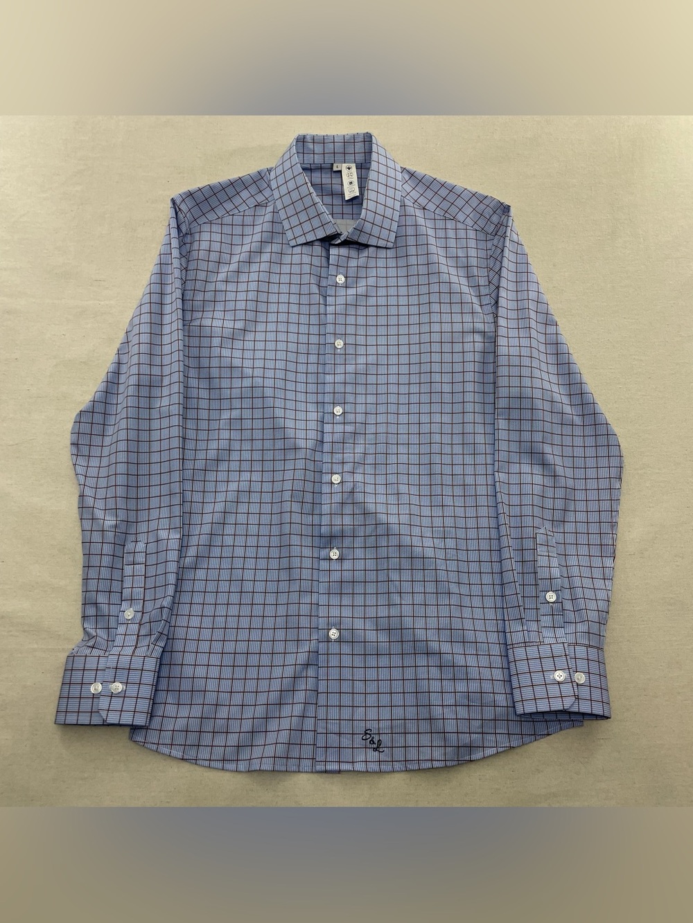 State & Liberty Shirt Men L Windowpan Plaid Flannel Stretch Performance Athletic